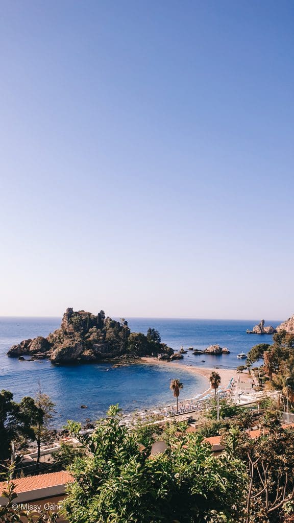 View over Isola Bella Beach Taormina