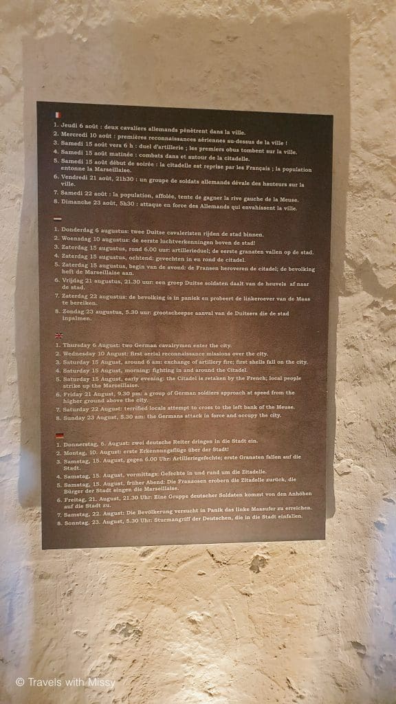 An image of the timeline of events in 1914 in Dinant Citadel.