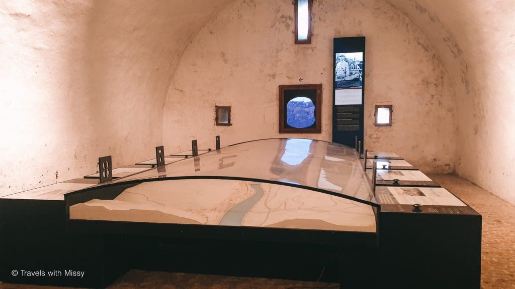 An interactive display within the Dinant Citadel that shows the map of the town and what occurred where in August 1914.