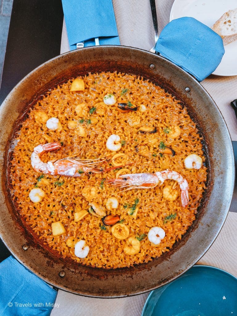 A colourful seafood Paella in Valencia - one of the things to do in Valencia.