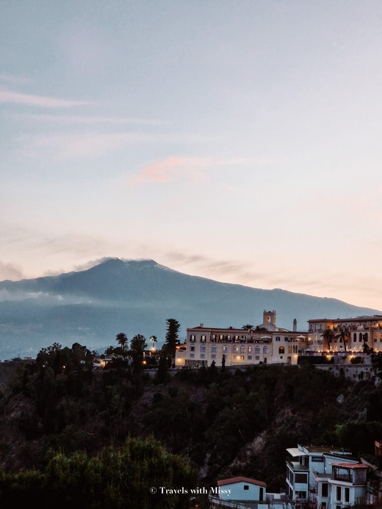 View of Mt Etna from the Villa Comunale di Taormina.