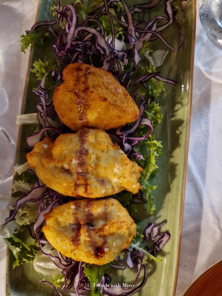 Deep fried ricotta on a bed of leaves in Ristorante Rosmarino Taormina