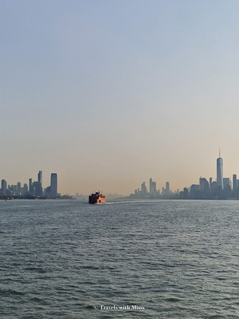 The Staten Island Ferry with the Manhattan skyline in the background